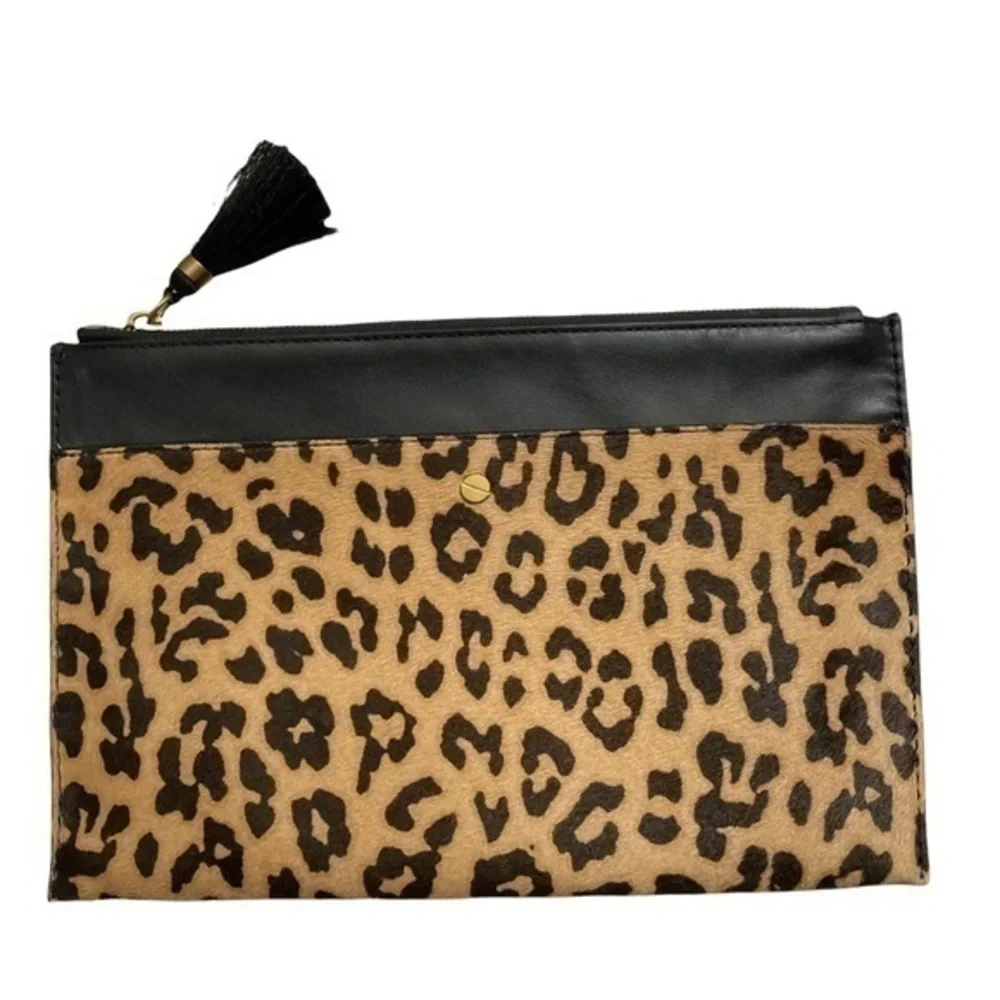 J. Crew calf hair and leather combo clutch bag leopard print